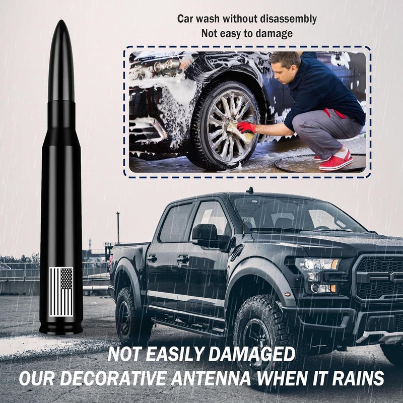 Junecarp American Flag Car Bullet Antenna,Truck Exterior Decoration Accessories[New Upgrade Flag Design] Car Antenna Replacement for Car SUV Truck Most Auto Cars Antenna Accessories (Black) - Image 3